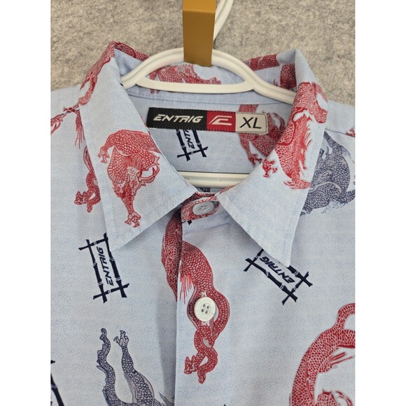 Vintage ENTRIG Dragons Asian Short Sleeve Button Front Casual Shirt Men's XL Y2K - Picture 2 of 11